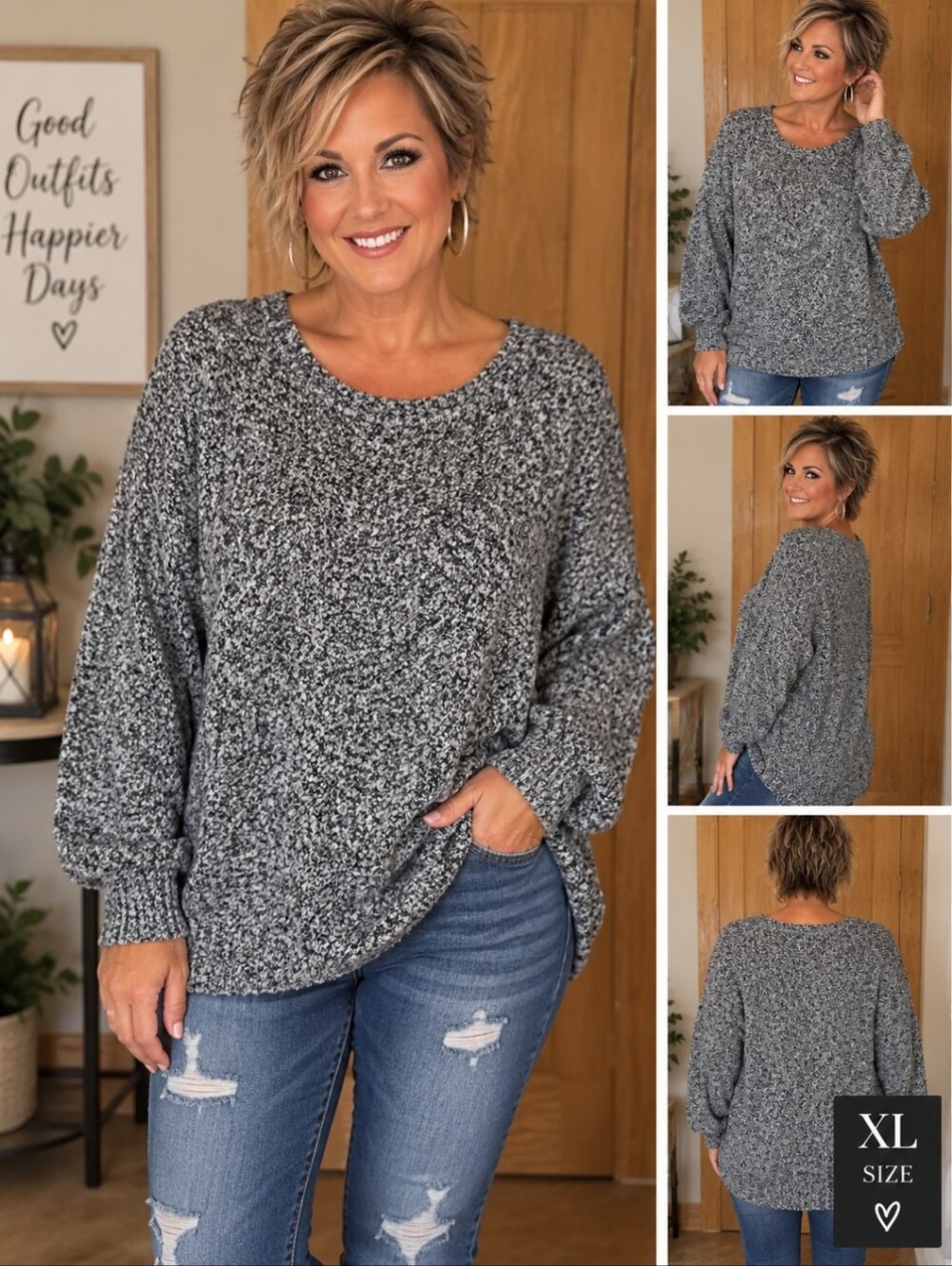 Jones New York Cozy Gray Marled Knit Women's Sweater